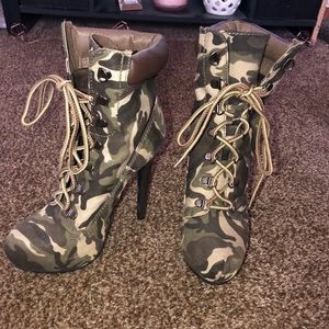 Combat, Lace Up, Platform Stiletto Booties, Size 7